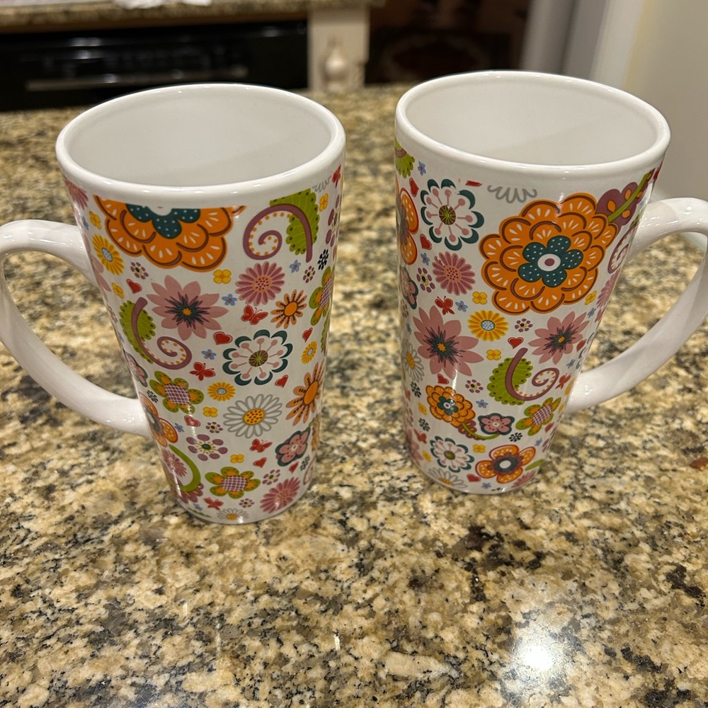 Floral, ceramic mugs 16 oz. Sold as set.